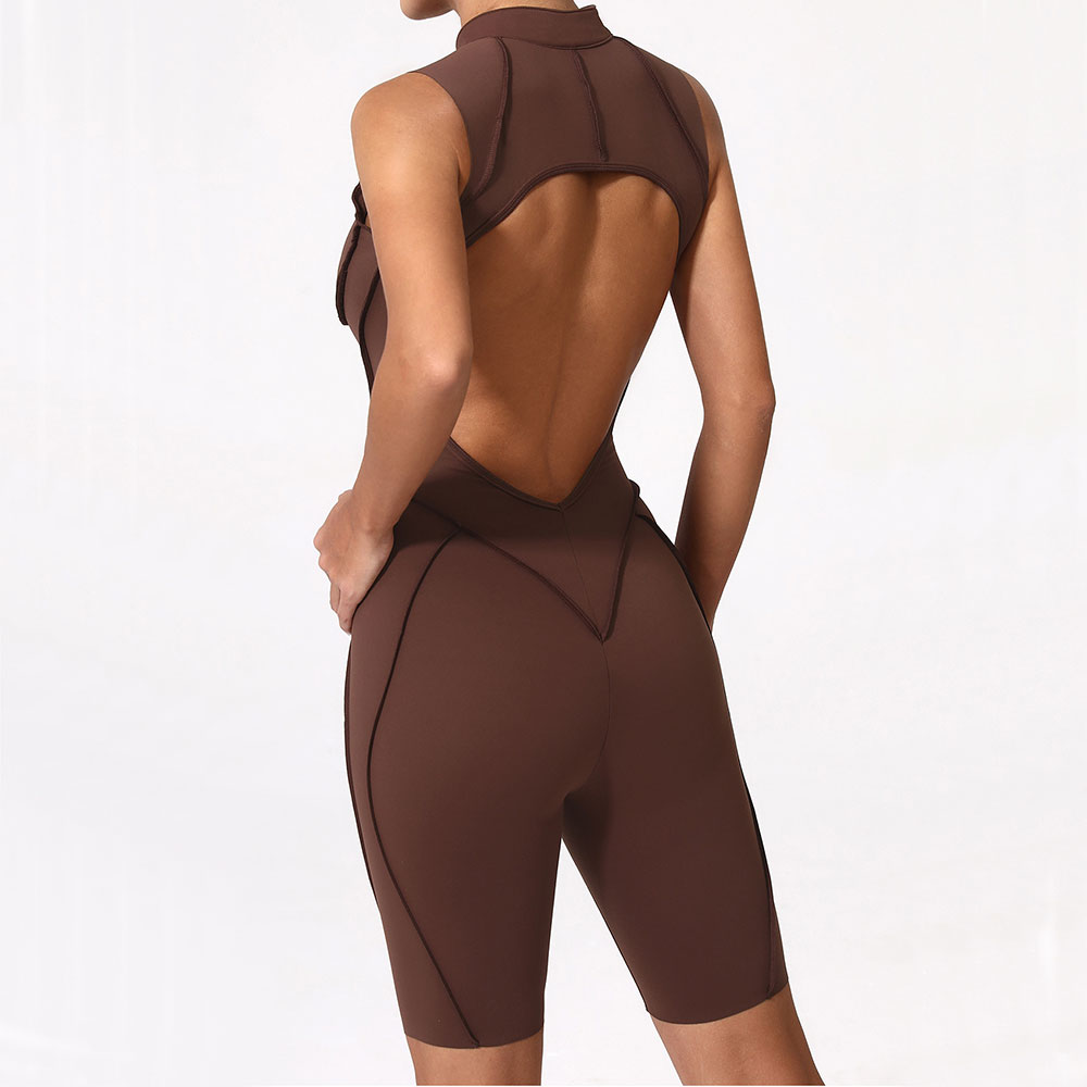 Yoga Overall Fitness - Reißverschluss-Jumpsuit Damen Fitness-Anzug Kurze Sets Sport-Overalls