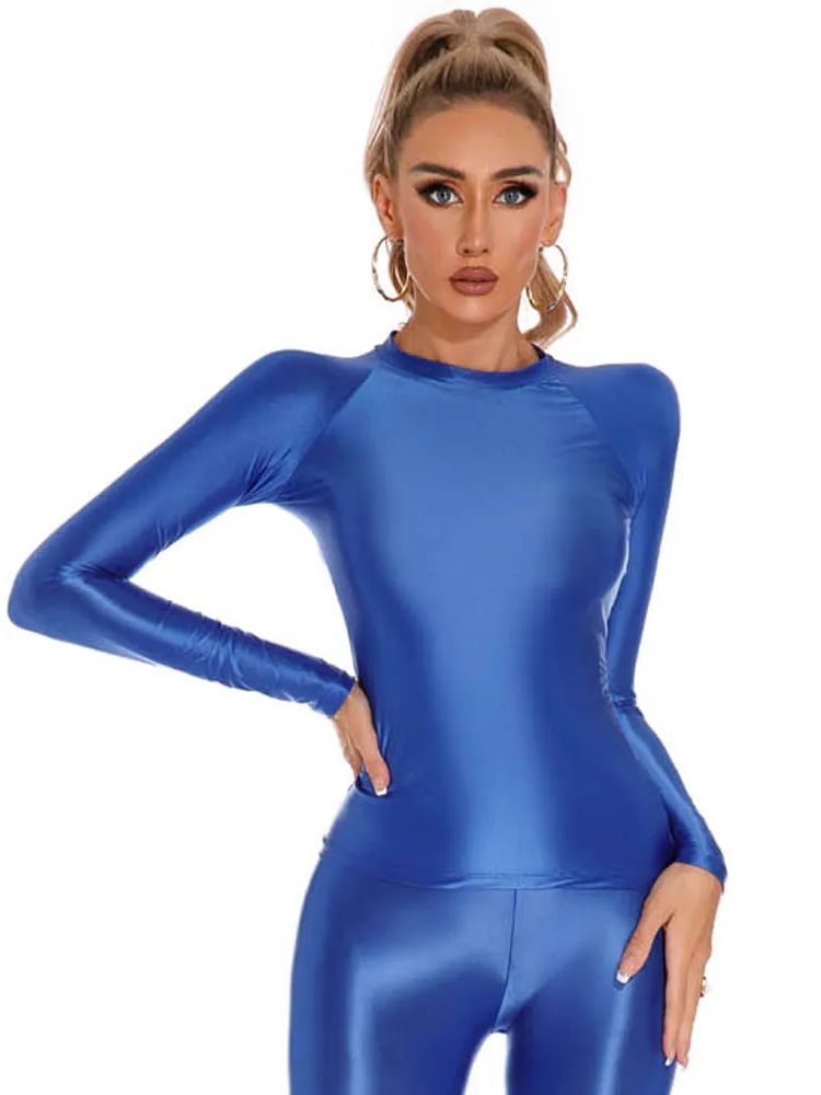 Yoga Fitness Fit Club - Glänzendes Elastisches Langarm-Shirt für Damen Fitness